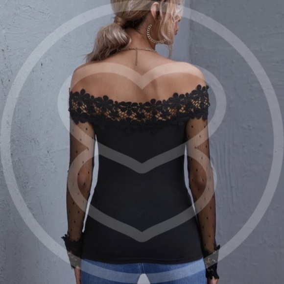 black floral detail off shoulder long sleeve top - Picture 4 of 5